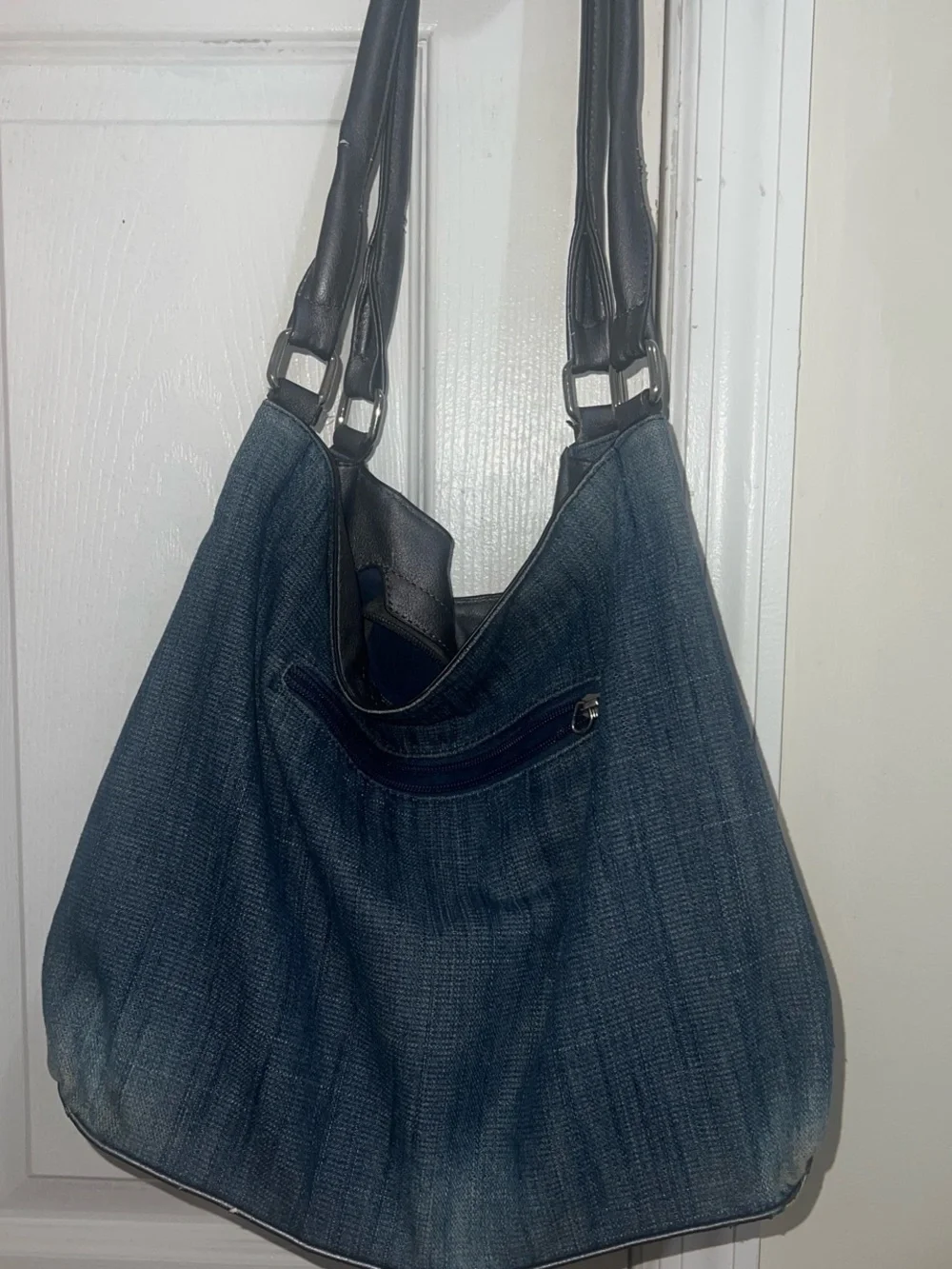 Studded Blue Denim Hobo Bag